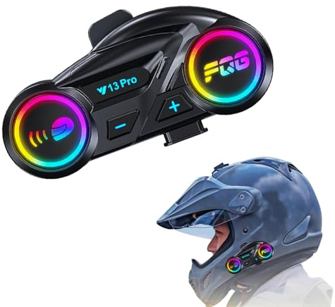 YMY Y13 Pro Motorcycle Helmet Bluetooth Headphones with 500M 2-Rider Intercom, IPX6 Waterproof, Noise Cancelling, RGB Lights, FM Radio & Voice Assistant (1-Pack)