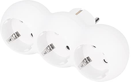 SIMON - Ladrón de Enchufe Triple, Adaptador de Corriente con Tres Tomas Schuko Frontales de 16A y Toma de Tierra, Carga de Tres Dispositivos en Simultáneo, 250 V, Color Blanco