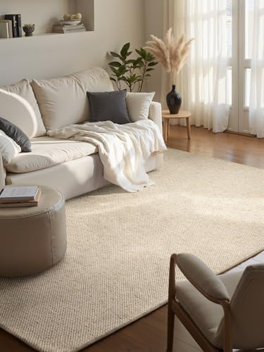 Hanse Home Wolly Teppich – Wohnzimmerteppich Flachgewebe Kurzflor Woll-Optik Wolle Skandi-Look Esszimmer, Wohnzimmer, Kinderzimmer, Schlafzimmer – Creme, 140x200cm