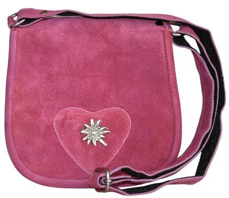 Harrys-Collection Trachtentasche Damen Echtleder Oktoberfest, Altrose | Echtleder Umhängetasche, stilvoller Edelweiß-Pin für das Dirndl, verstellbarer Riemen, perfektes Accessoire zur Tracht