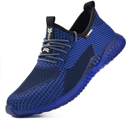 SUADEX Steel Toe Shoes for Men Women Indestructible Steel Toe Sneakers Lightweight Work Safety Shoes Puncture Proof Composite Toe Blue 13 Women/11.5 Men