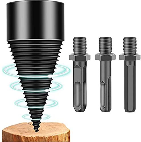 ZPYXBH Spaccalegna Vite Conica Per Trapano, Trapano Taglia-Legno Legna Da Ardere, Trapano Legno Spaccalegna Tronco, in Acciaio Alta Velocità, 32Mm Punta Spaccalegna Trapano Con 3 Manici Per Trapano