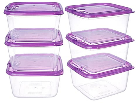 EASYLOCK Stapelbare Frischhaltedosen Mit Deckel, 1.2L*6, Meal Prep Boxen, Quatratische Vorratsdosen Set, Sandwich Box, Aufschnittboxen für Kühlschrank, Gefrierdosen, Leichtgewicht Essensbox