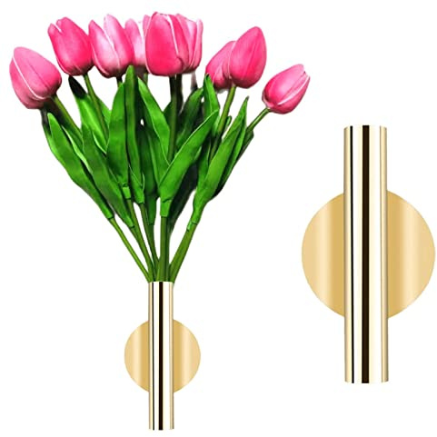 Gold Wall Decor, Plant Wall Vase Metal Tube Decoration Holder Used to Display Dried Flowers, Fake Flowers, Also Suitable for Gravestone Memorial Decoration (1 Pcs Round Gold)