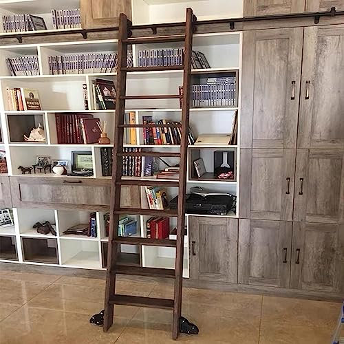 Bibliotheks-Schiebeleiter-Hardware-Kit | Rundrohr-Kohlenstoffstahlschlitten | Roll-Schiebe-Rollensystem, robuste Schiene für interne Scheunen-Schiebetüren aus Holz, Schrankzubehör