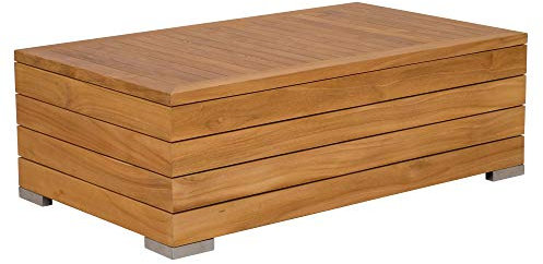 Teako Design Couchtisch Korsika Teakholz & Edelstahl, FLEGT-Lizenziertes Holz, Wetterbeständiger Loungetisch, Pflegeleichter Gartenmöbel Tisch, Kaffeetisch, naturfarben, 120 cm Breit