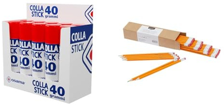 Osama S.p.A. Ow 14023 Klebestift, 40 Gramm Classic, 10er pack & Amazon Basics - Holzgefasste Bleistifte, HB, vorgespitzt, 30er-Pack, orange