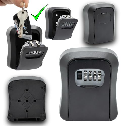 BOXILOCK Boite a Clefs sécurisée, Murale Boite à clé Robuste en Métal, Alliage Zinc Coffre Fort Noir, Résistant aux Intempéries, avec Code Sécurisé Extérieur, pour Les Clés, Les Cartes,11,5x9,5x4cm
