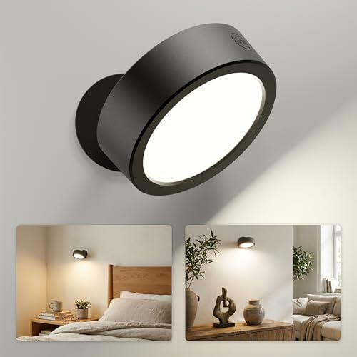 EZVALO LED Wandleuchte Innen mit 3000mAh Akku,wandlampe ohne stromanschluss,360° Drehbar akku wandleuchte mit fernbedienung 3 Farbmodi Touch Control für Kinder, Wohnzimmer, Schlafzimmer(1 Stück)