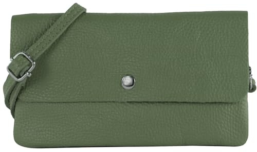 modamoda de - T257 - Echtleder Umhängetasche Small made in Italy, Farbe:Olivgrün