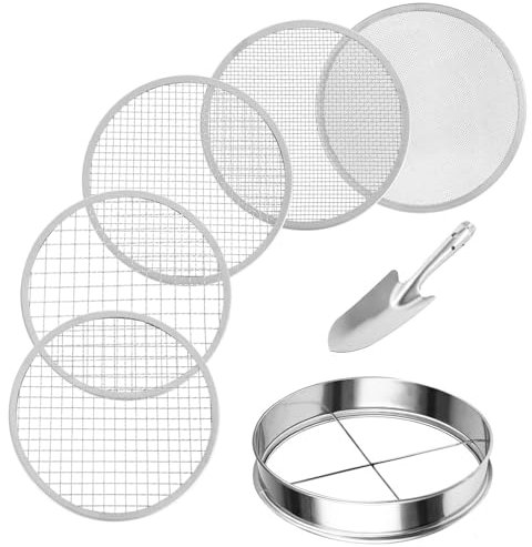 Sunmeit Erdsieb-Set Aus Rostfreiem Stahl für die Gartenarbeit mit 5 Größen, 8 Durchmesser, 1/3/6/9/12 mm Austauschbaren Maschen