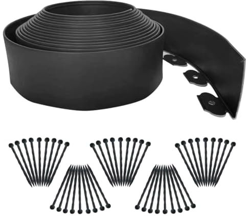 Borde flexible de jardín de 49 pies, bordes de jardín [extra alto de 4 pulgadas de alto], mini valla de plástico con 45 estacas, kit de bordes de césped, sin excavación para parterres de patio, césped