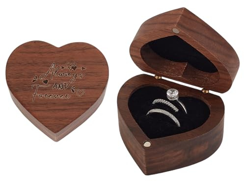 GOMAKERER 1 Stück Ringaufbewahrung Aus Holz Herzförmige Ringbox Anpassbare Schmuckschatulle Elegante Und Retro Ringhalterbox Für Die Hochzeit Heiratsantrag Und Verlobungszeremonie, 6x5.5x3.4cm
