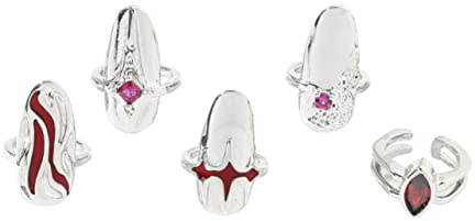Ipetboom Juego De Anillos Punta Del Dedo Rojo, Anillos Para Uñas De Aleación, Tamaño Ajustable, Accesorios De Decoración Femenina, Uso Diario y Fiestas