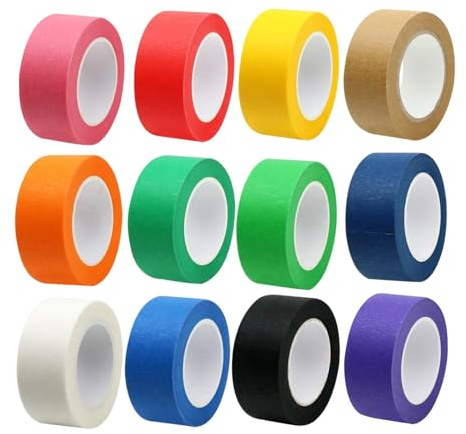 Munsesi 12 Rolls Coloured Masking Tape, 15mm x 13m Adhesive Rainbow Decorative Tapes, Craft Tape Painting Tapes for Home Classroom Office DIY Scrapbooking Crafts