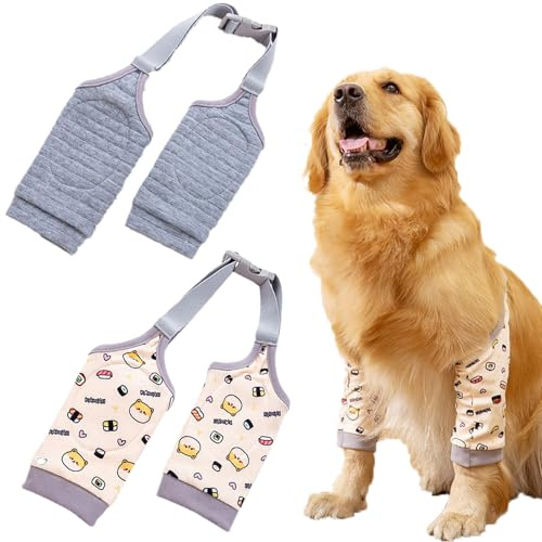 Powerruif 2 Stück Recovery Sleeve Hund, Ellenbogenbandage Hund Liegeschwielen Hund Euioovm Pet Knee Pads für Mittelgroße und Große Hunde Verhindert Das Lecken Von Wunden (Gelb Grau XXL)