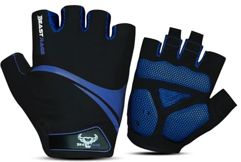 BEAST RAGE Halbfinger-Fahrradhandschuhe für Damen und Herren, atmungsaktiv, fingerlos, mit Rutschfester Handfläche, Stoßdämpfung, Gel-Polsterung für Rennrad, MTB, Mountainbiking