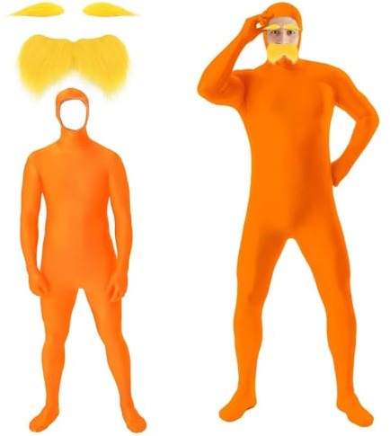 EHOTER Disfraz de cuerpo completo con bigote naranja y cejas, para adultos, con cara abierta, para hombre, disfraz de Halloween (150 cm)