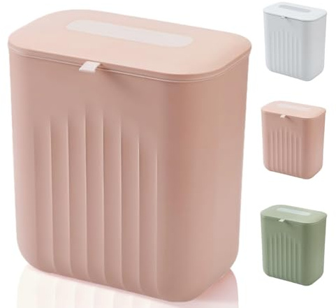 Siocok 11 Litre Hanging Trash Bin with Lid, Kitchen Compost Bin | Rubbish Bin Wastebasket for Under Cupboard, for Kitchen, Bathroom, Office, Dressing Table, Counter, Car Indoor (Pink)