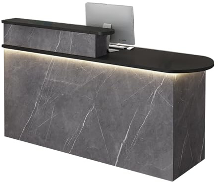 BVCL Empfangstheke Modern mit LED-Leiste, Schublade mit Schloss und Schrank | für Salons, Büros, Lobbys, Einzelhandelsgeschäfte | Hochwertige Ausführung(Black - Left,120cm)