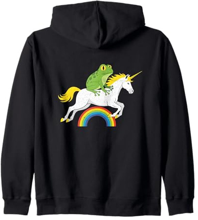 Divertido diseño de Rana Montando Unicornio arcoíris Sudadera con Capucha