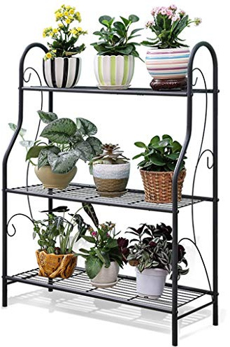 Étagère à fleurs en métal à 3 niveaux pour bacs à fleurs, plantes et étagères, support pour étagère de jardin, pour intérieur ou balcon, disponible en noir 71x25x83cm