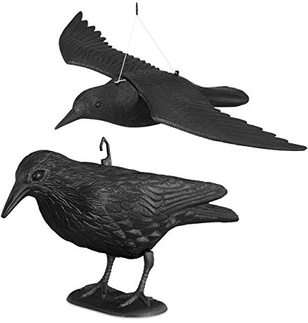 Relaxdays Corbeau de Jardin Anti-Pigeon, Lot de 2, décoration épouvantail Oiseaux Pigeon alarmistes Jardin Figure Noir