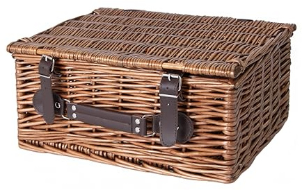 Traditional Premium Wicker Gift Basket With Lid Empty Picnic Hamper WIth Handle Shop Retail Display Basket (Brown, Medium)