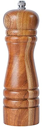 DeroTeno Molinillo de Pimienta. Molinillo de cerámica duro y ajustable. Madera de acacia, Altura de 16,5 cm