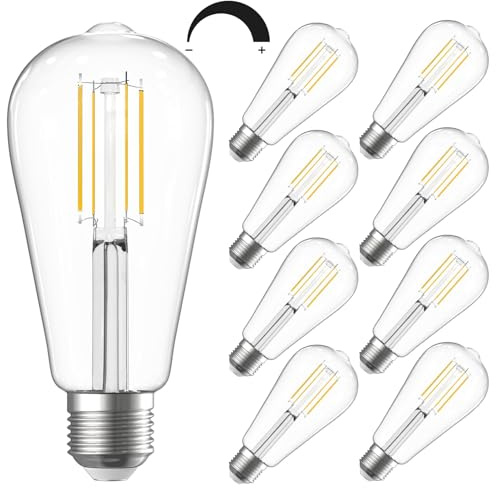 SHINESTAR 8-Pack Dimmable Vintage LED Edison Bulbs, 5.5W, 60W Equivalent, Warm White 2700K, ST58 Antique LED Decorative Filament Bulbs, E26 Medium Base, 80+ CRI, Clear Glass Style for Home