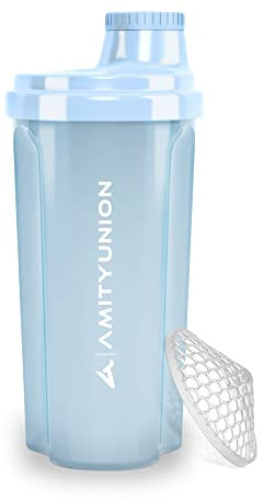 AMITYUNION Coctelera de proteínas 500 ml Heaven a prueba de fugas, sin BPA con tamiz y escala que se pueden hacer clic para batidos cremosos de suero, mezclador de proteínas, original en Cielo azul
