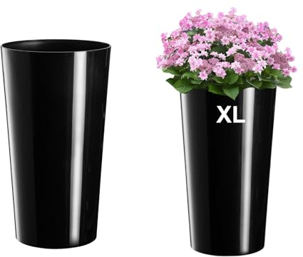 Blomkruka rund högglans smal blomkruka med avtagbar insats storlek XL/D x H: 29 x 57 cm svart
