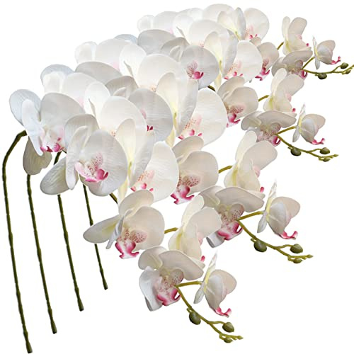 FagusHome 4 Piezas Flores Artificiales Orquídea Phalaenopsis Mariposa 105cm de Orquídea Phalaenopsis (Blanco+Rojo)