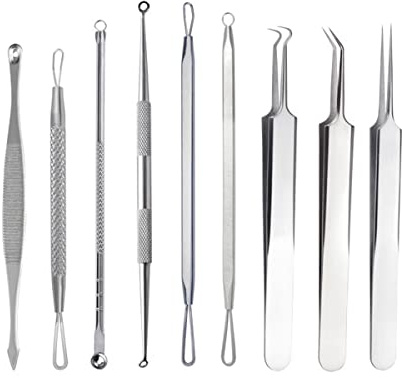 Mitesser Entferner Werkzeug 9 Pcs Pickel Popper Werkzeug Nicht-slip Komedos Extractor Tool Akne Entfernung Kit Mitesser Extractor-tool Edelstahl Mitesser Reiniger Pinzette Kit