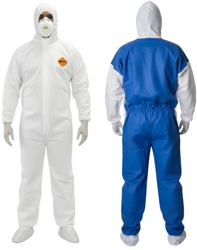 Tiger Tough Heavy Duty White Disposable Coveralls - Industrial Grade Antistatic Protective Coveralls, Tear & Puncture Resistant, Full Body Protection Chemical Suit, Cleaning Jumpsuit, Large, 25 Pack