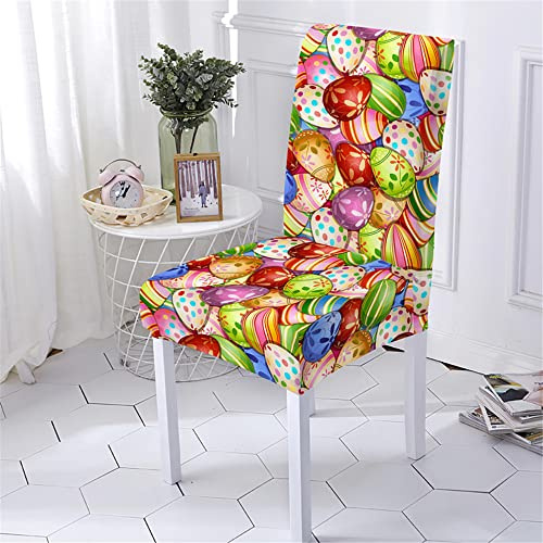 Chickwin Stuhlhussen Stretch 2/4/6er Set, Universal Abnehmbare Waschbar Ostern Ostereier Hase Drucken Elastischer Stuhlbezug Für Hochzeit, Hotel, Partys Deko (Ostereier,4 Stück)