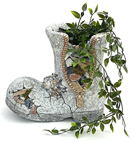 DanDiBo Pflanztopf Stiefel aus Magnesia Blumentopf 32 cm wetterfest frostfest 715432 Pflanzgefäß Übertopf Kunststein Garten Gartendeko Dekofigur Gartendekofigur