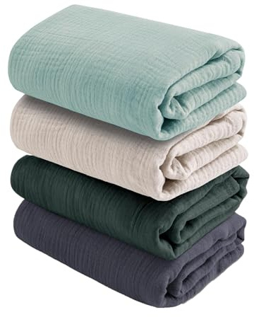CottCare Baby Muslin Swaddle Blankets for Boys and Girls,4-Pack Breathable and Skin-Friendly,Wrap Soft Silky Cotton Muslin Swaddle Blankets/Atrovirens/Green/Apricot White/Grey…