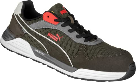 PUMA Safety Frontside låg arbetssko säkerhetssko S1P ESD HRO SRC glasfiberlock penetrationsskydd halkfri värmebeständig metallfri män, Brun murgröna, 44 EU