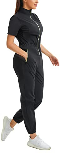 Junlan Vetement de Sudation Combinaison de Sudation Sportswear Femme Survêtement Sauna Combinaison Sport Femme (Noir, 3X-Large)