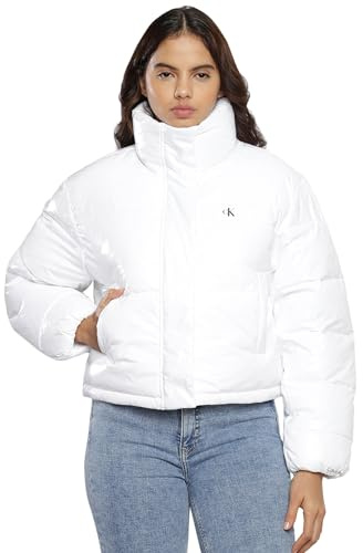 Calvin Klein Jeans Femme Blouson Cropped Shiny Puffer Hiver, Blanc (Bright White), S