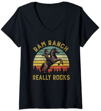 Damen Ram Ranch rockt wirklich Vintage-Western-Cowboy-Country-Liebhaber T-Shirt mit V-Ausschnitt