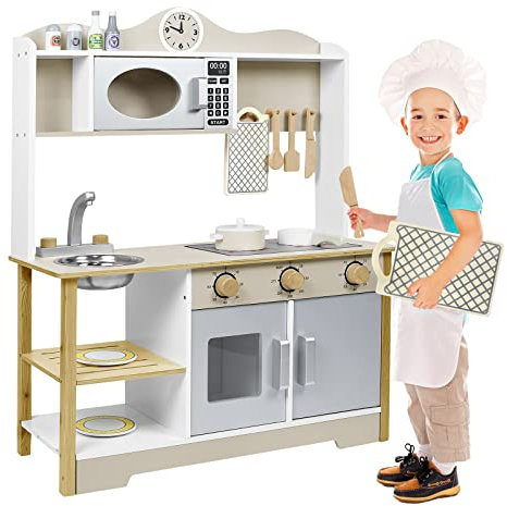TRMLBE Kinderküche Holz Spielküche mit Küchen-Zubehör Kinderspielküche Kinder Küche Küchenspielzeug Set Holzküche für Kinder Spielzeug Geschenk (68x26x78cm)