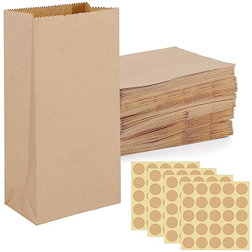 100 Stück Papiertüten Klein Braun, Kraftpapier Tüten mit Aufkleber | DIY Adventskalender Geschenktüten Klein Butterbrottüten Samentütchen für Geburtstag Hochzeit Candy bar