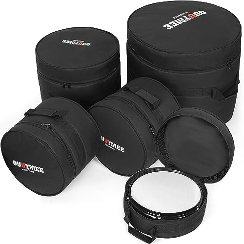 OUUTMEE 5-teiliges Trommeltaschen-Set für Snare Drum, 12 Tom, 13 Tom, 16 Floor Bass Tom, 18 Tom, 22/24 Bass Drum, 8MM