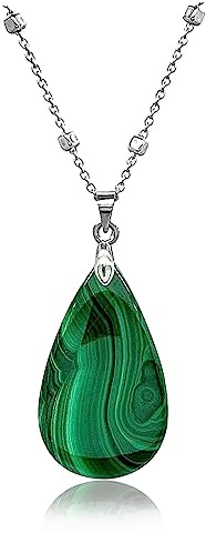 PATRICIA TRENDY - Collar para mujer plata de Ley 925 con colgante gota de agua lagrima - Piedras semipreciosas naturales malaquita curativas y energeticas - Amuletos para la buena suerte