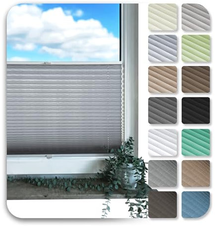 Rollmayer Plissee nach maß, Plissee zum Kleben, 14 Farben, 3 Profilfarben,Höhe 150-200 cm,Breite: 25cm-100cm, Plisseerollo Faltrollo Sichtschutz und Sonnenschutz für Fenster und Tür