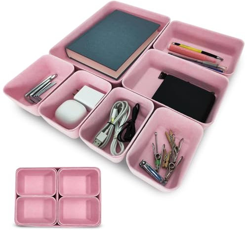 Cbilzxer Organizer Cassetti Scrivania, 7Pcs Vassoio Portaoggetti in Feltro, Divisori Separatori Cassetti Organizzatori in Feltro Impilabili per Scrivania Ufficio Cucina Bagno Trucco Armadio (Rosa)
