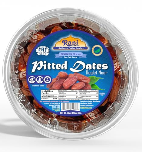 Rani Pitted Dates (Deglet Nour) Raw Dried Fruit 24oz (1.5lbs) 680g ~ All Natural | Fat-free | No added Sugar | Vegan | Gluten Friendly | Non-GMO | Kosher | Product of Tunisia