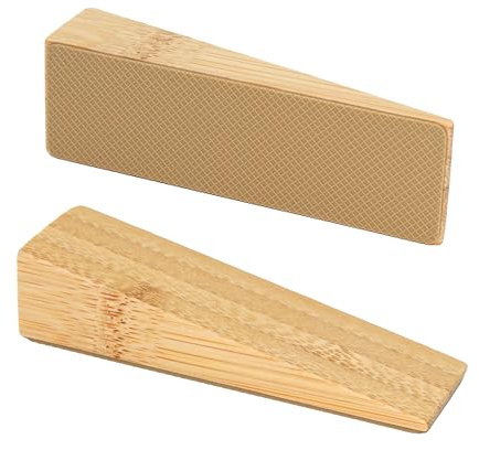 LLMtn Fermaporta in Bambù con Tappetino Antiscivolo, Compatibile con Tutti i Pavimenti e Porte, Materiale Naturale Resistente, Stile Moderno (2 Bambù)